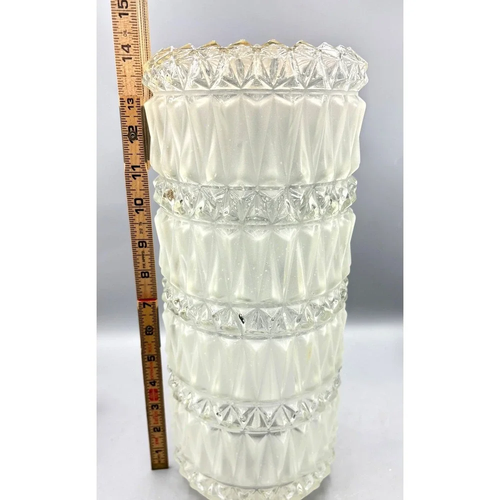 Vtg‎ Frosted Glass Cylinder Lamp Shade Diamond Prism Geometric 13.5 Inch